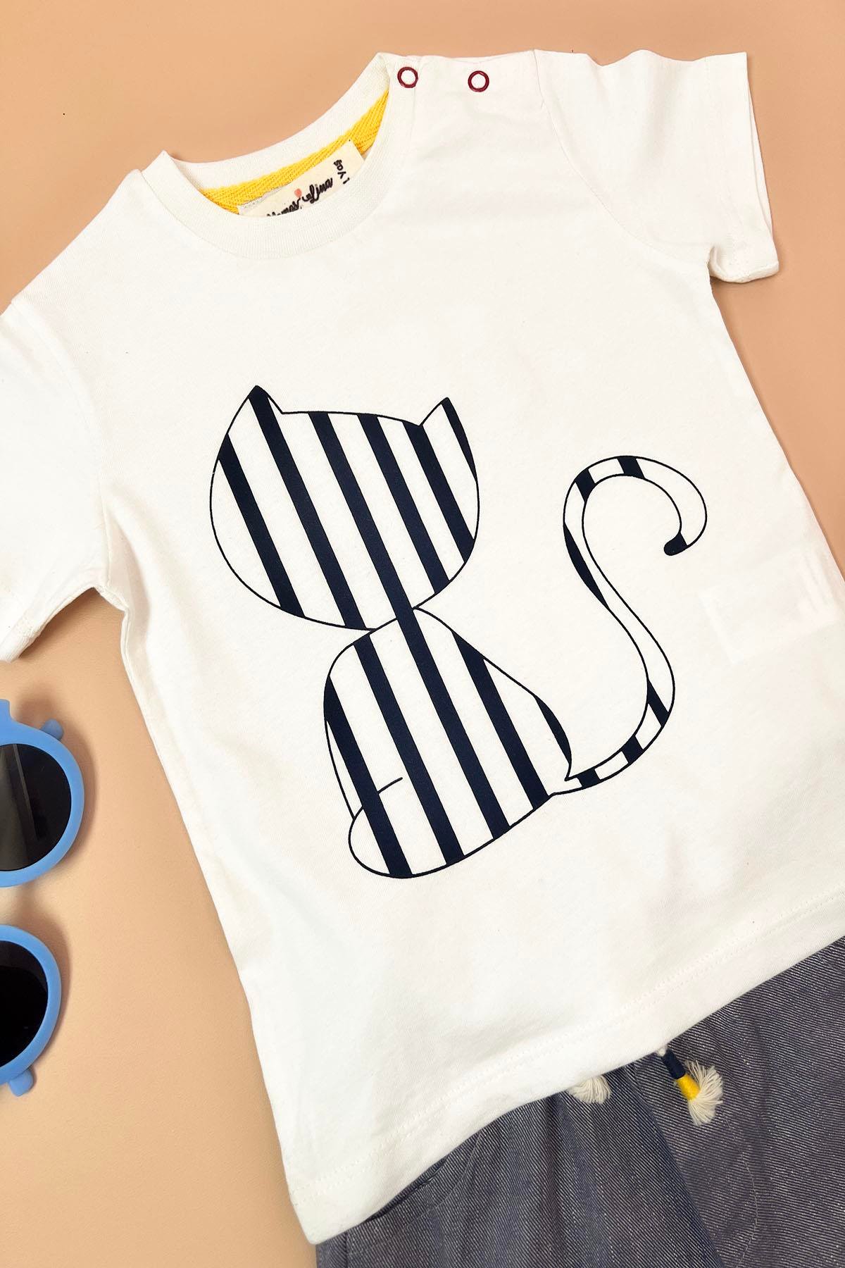 Erkek Bebek Mavi Keten Şortlu Takım
