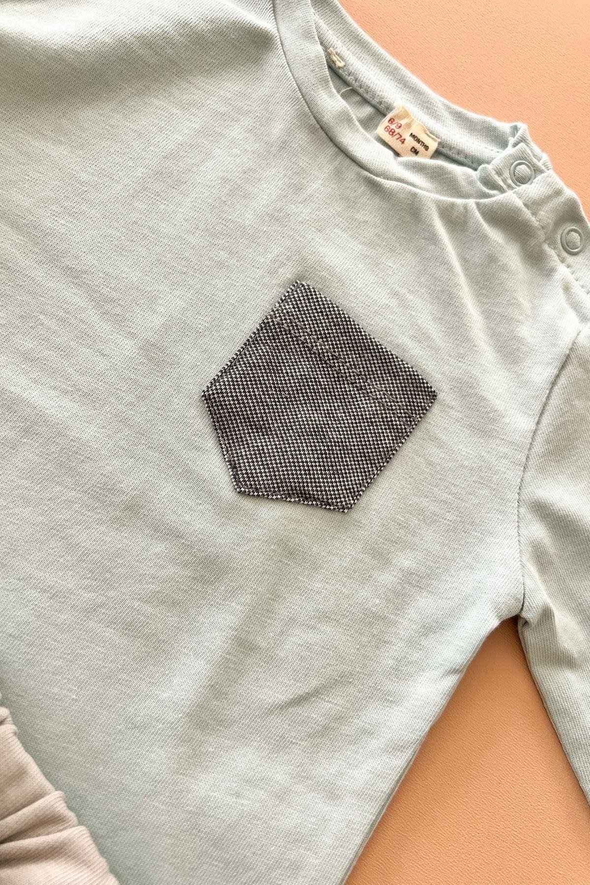 Mavi Cep Detaylı Basic Tişört