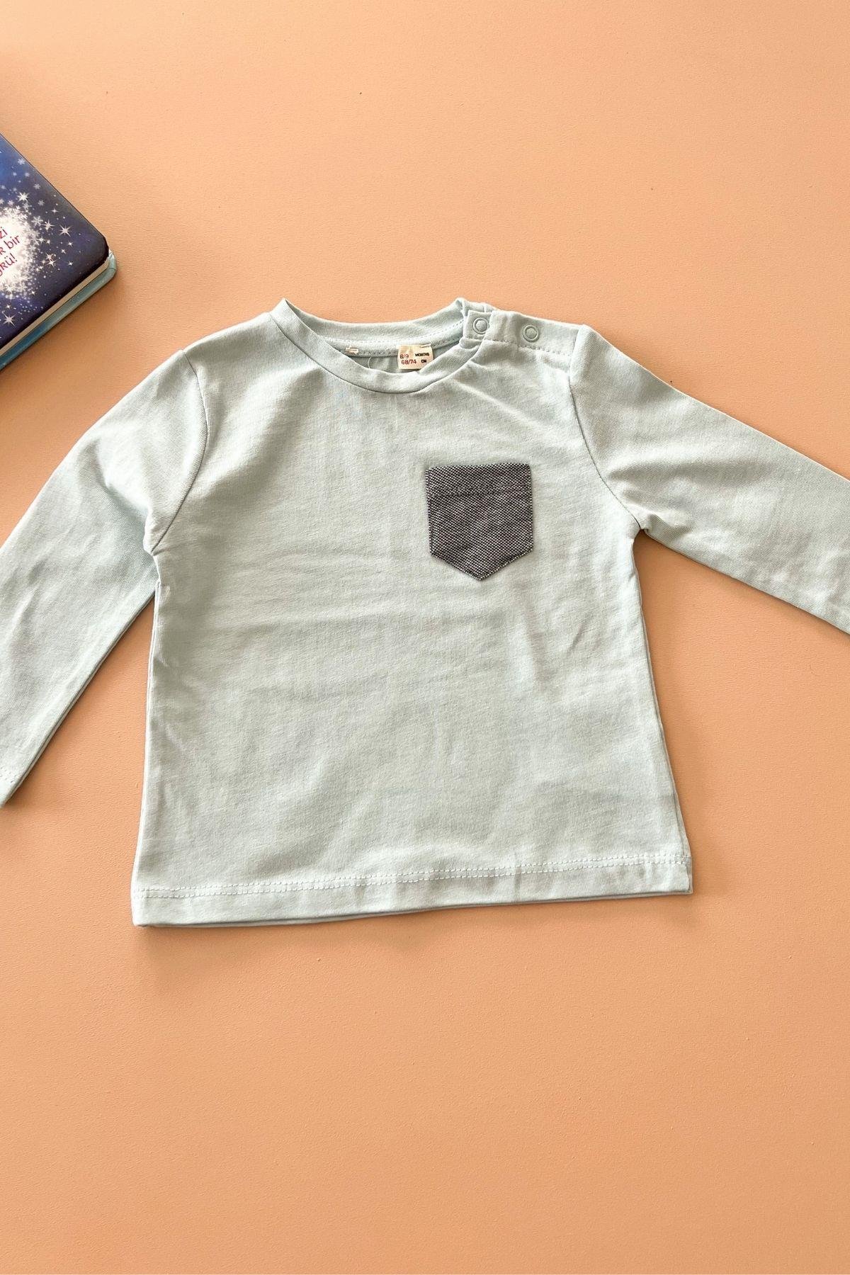 Mavi Cep Detaylı Basic Tişört