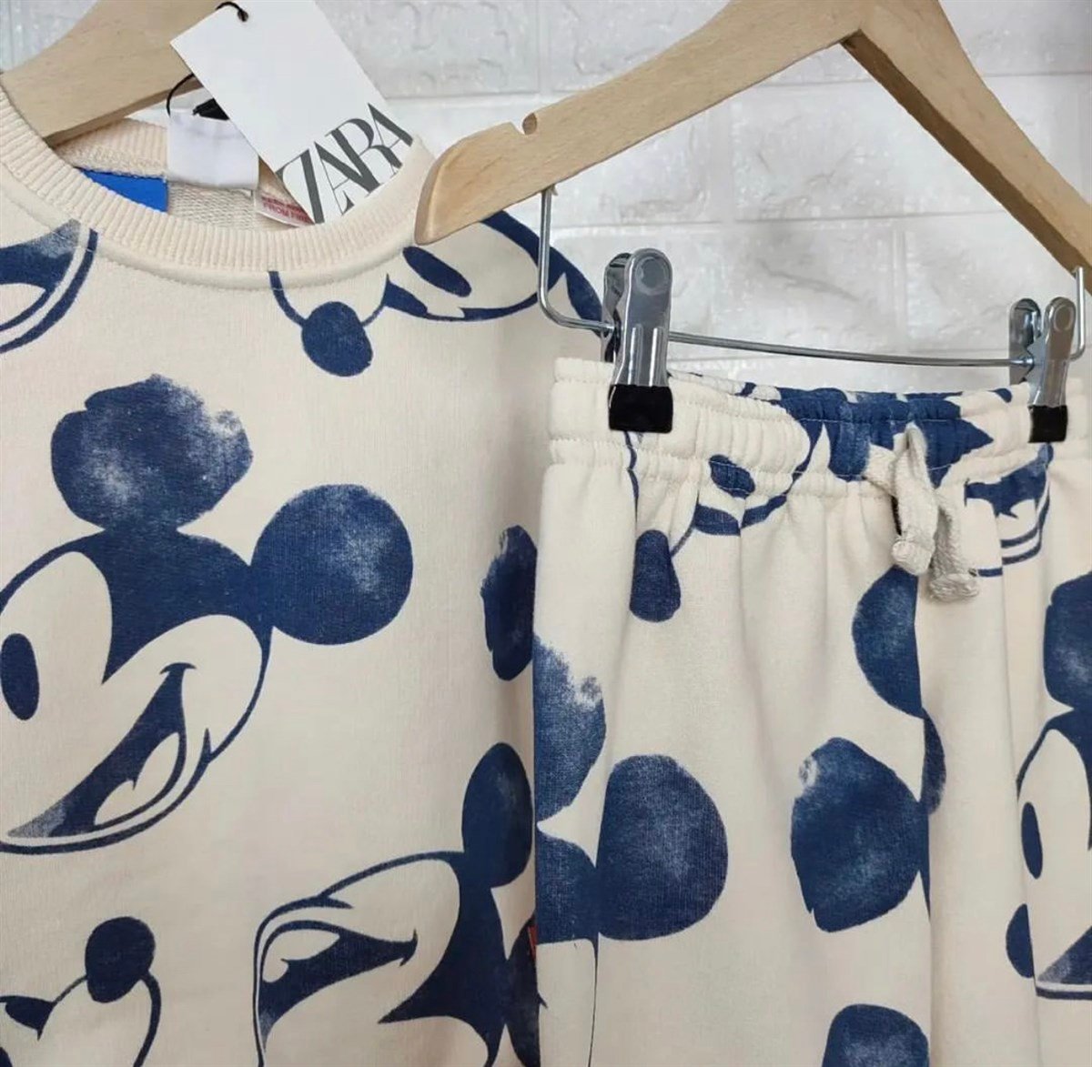 Zara Mavi Beyaz Mickey Takım