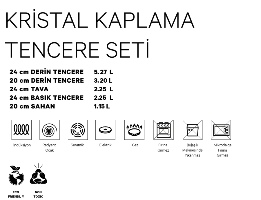 DBI AROW KRİSTAL KAPLAMA 8 PRÇ TENCERE SETİ- KREM TR-6555