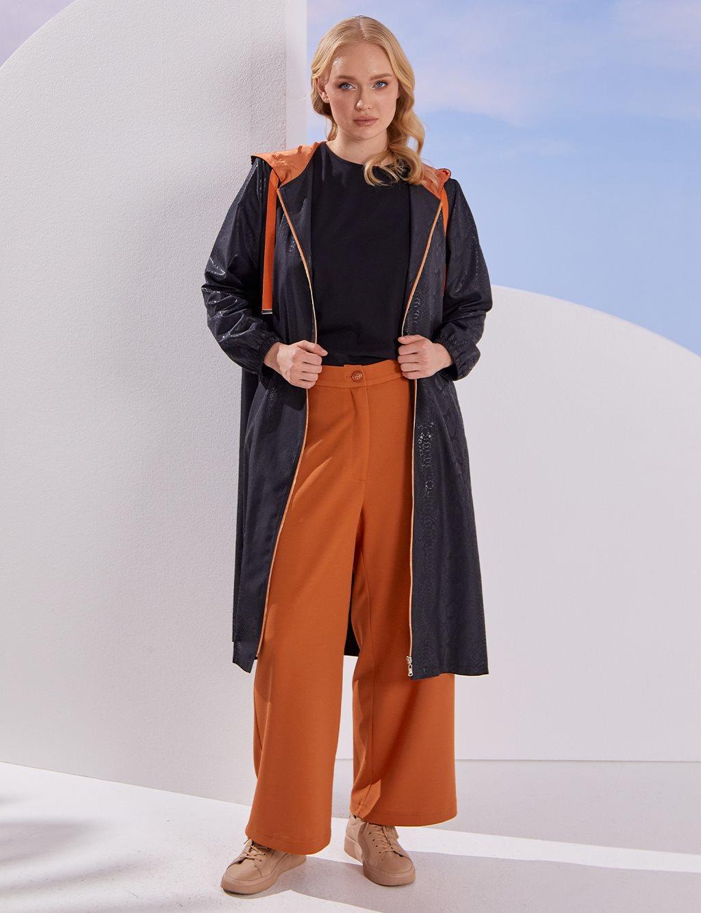 Kayra Jakarlı Animal Print Trençkot Siyah