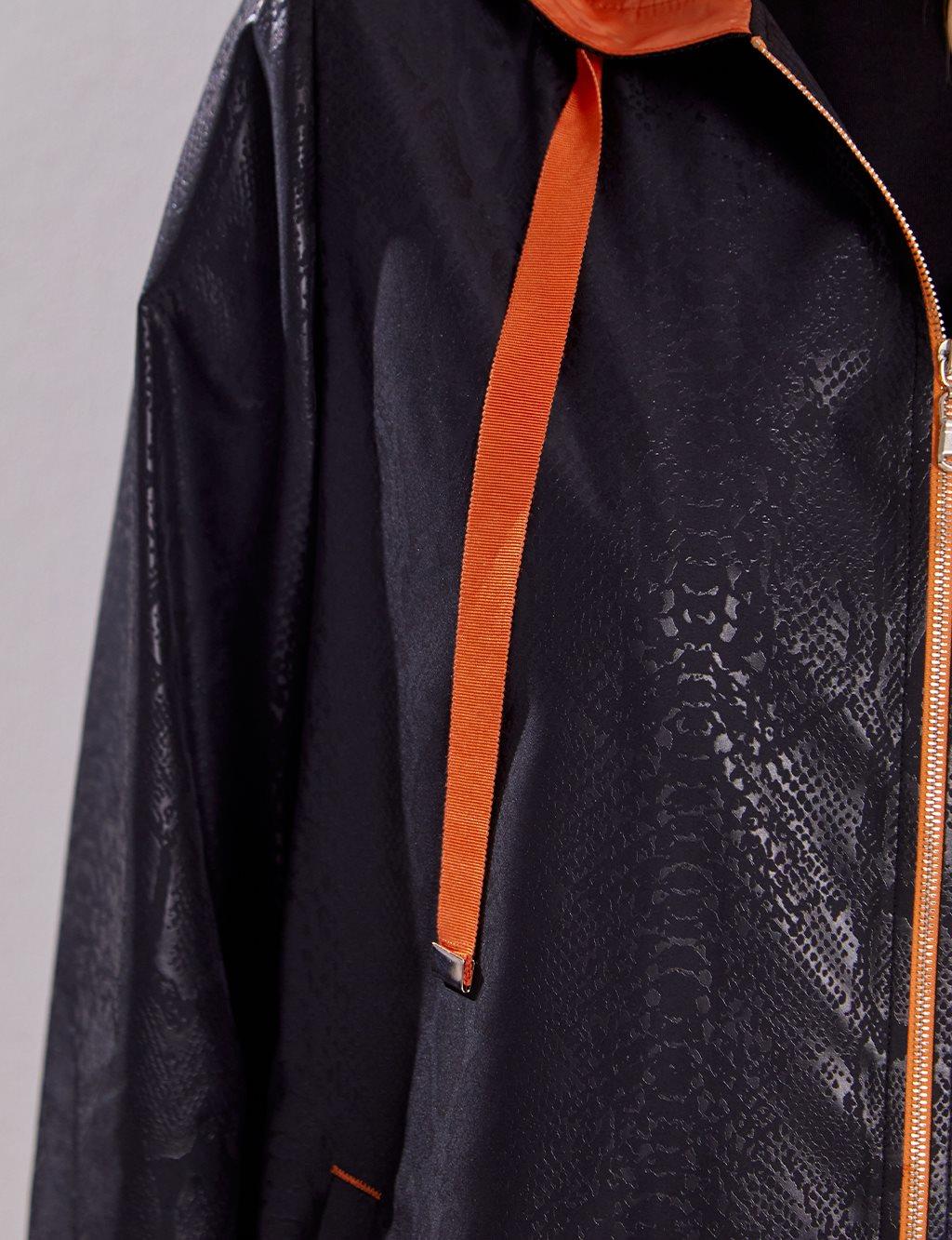 Kayra Jakarlı Animal Print Trençkot Siyah