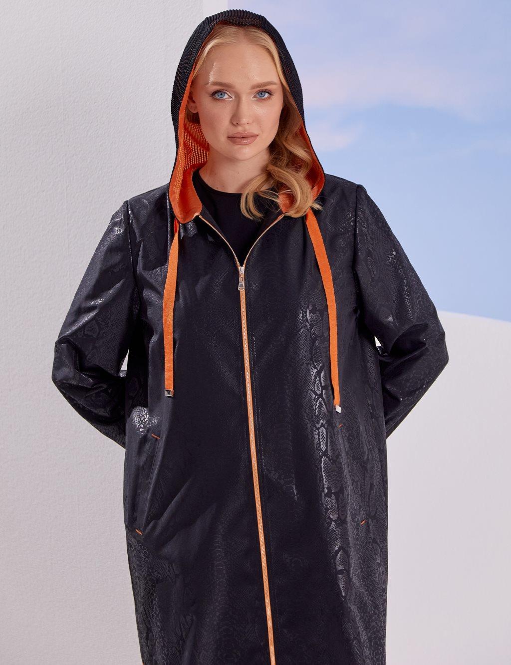 Kayra Jakarlı Animal Print Trençkot Siyah