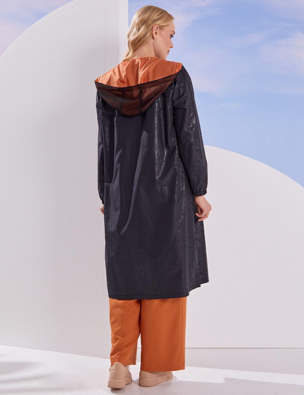 Kayra Jakarlı Animal Print Trençkot Siyah