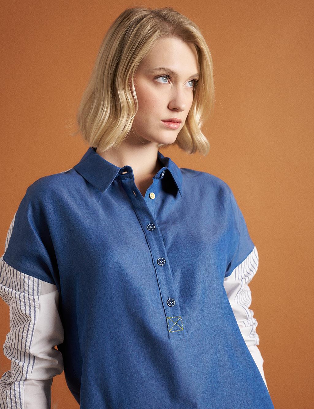 Kayra Kolları Nakışlı Katlı Tunik 