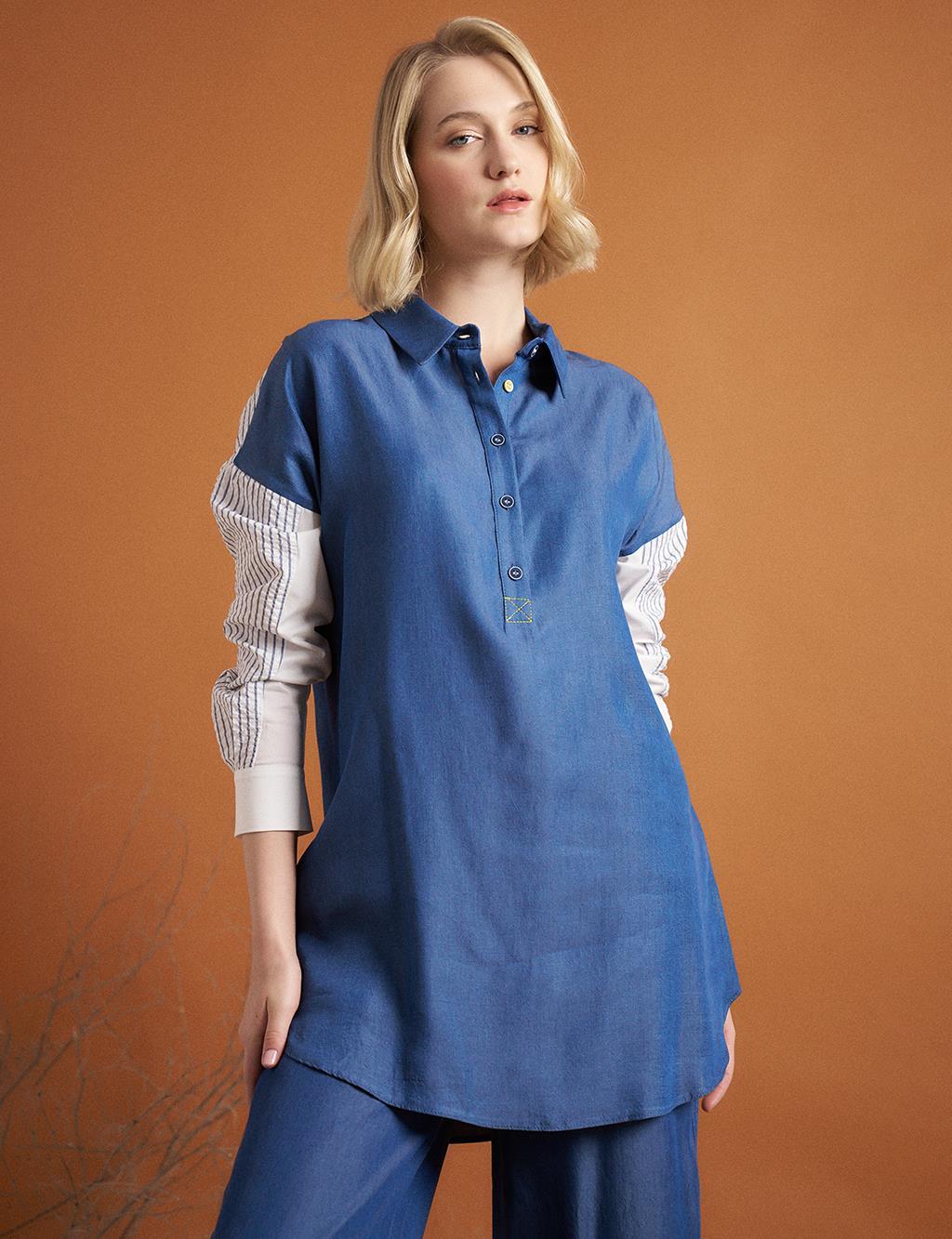 Kayra Kolları Nakışlı Katlı Tunik 