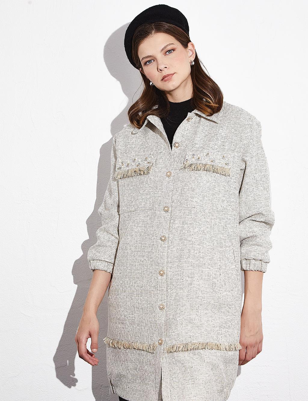 Kayra Saçaklı Taş Detaylı Tüvit Ceket