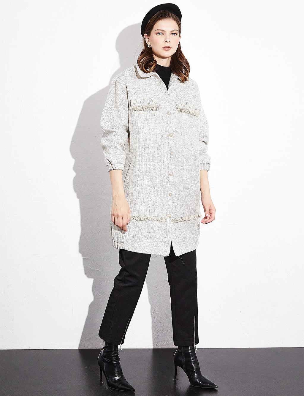 Kayra Saçaklı Taş Detaylı Tüvit Ceket