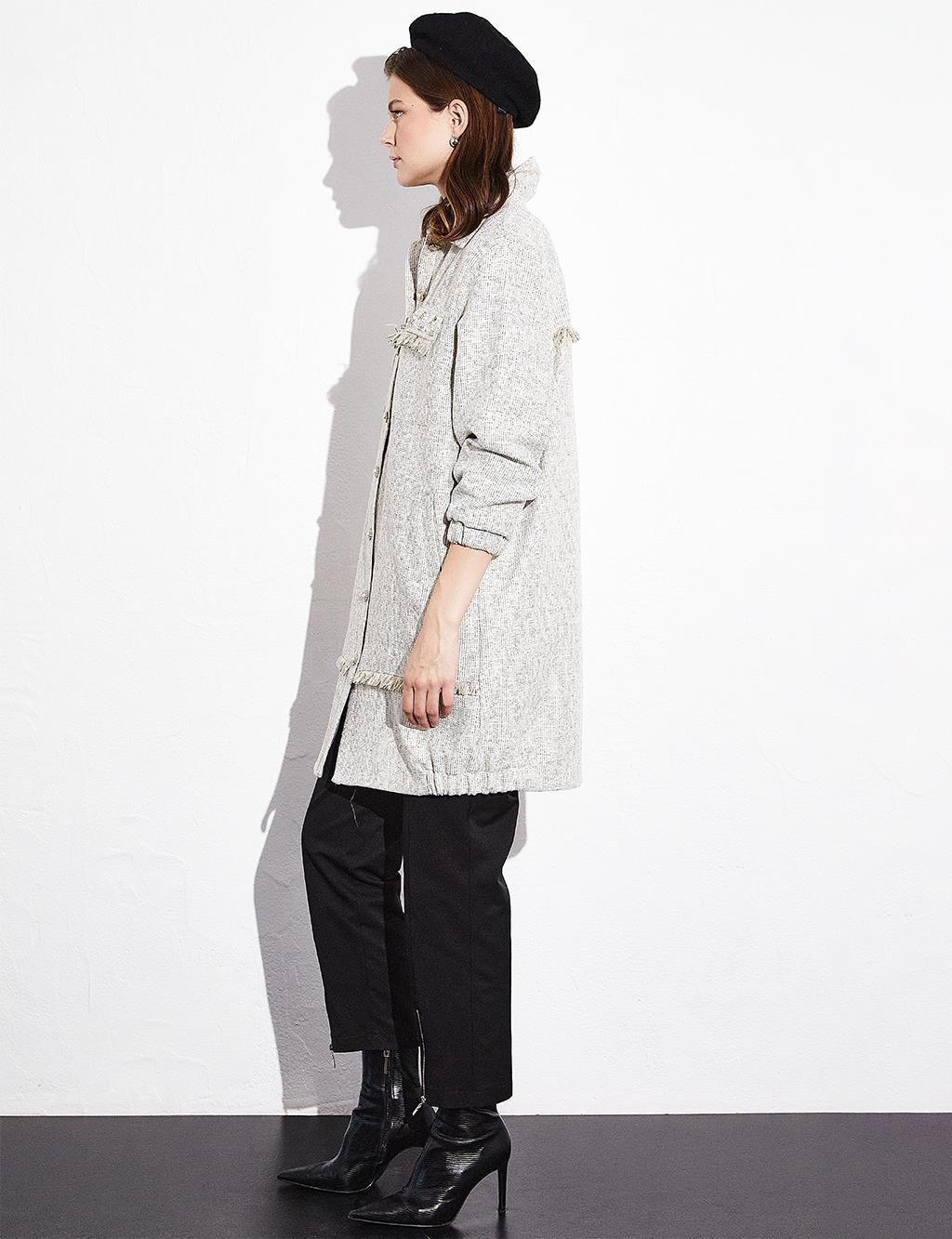 Kayra Saçaklı Taş Detaylı Tüvit Ceket