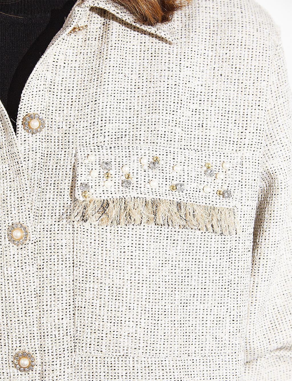 Kayra Saçaklı Taş Detaylı Tüvit Ceket