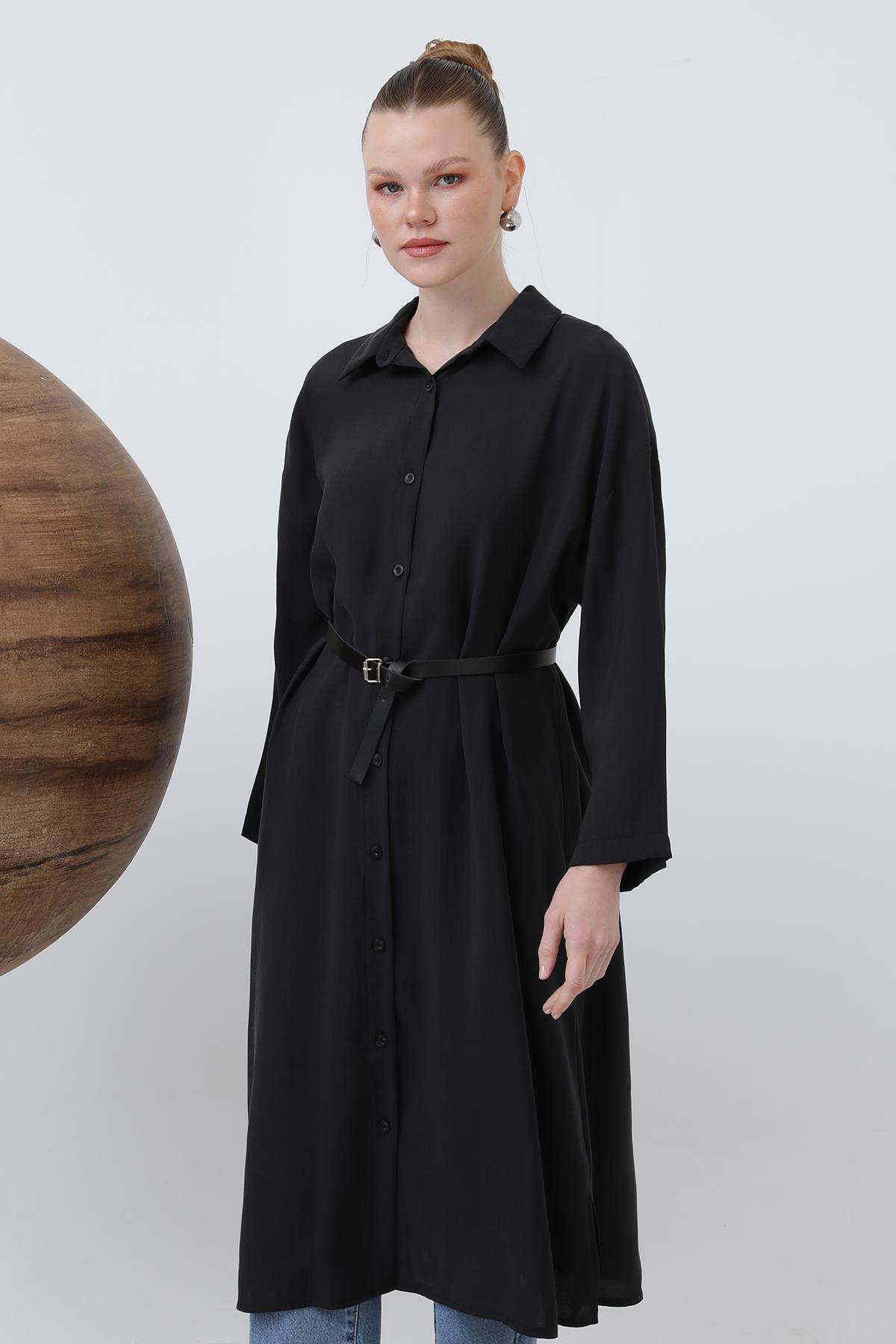 Loreen Uzun Kemer Detaylı Gömlek Elbise 20629