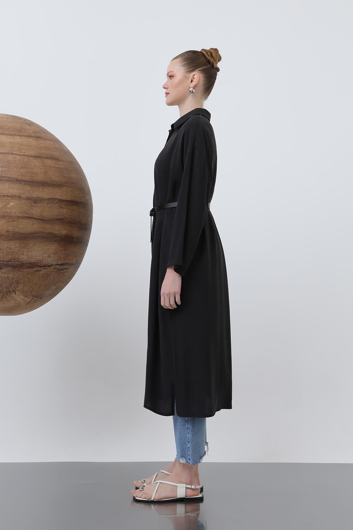 Loreen Uzun Kemer Detaylı Gömlek Elbise 20629