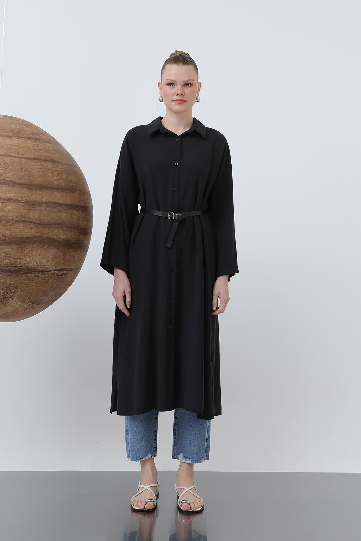 Loreen Uzun Kemer Detaylı Gömlek Elbise 20629