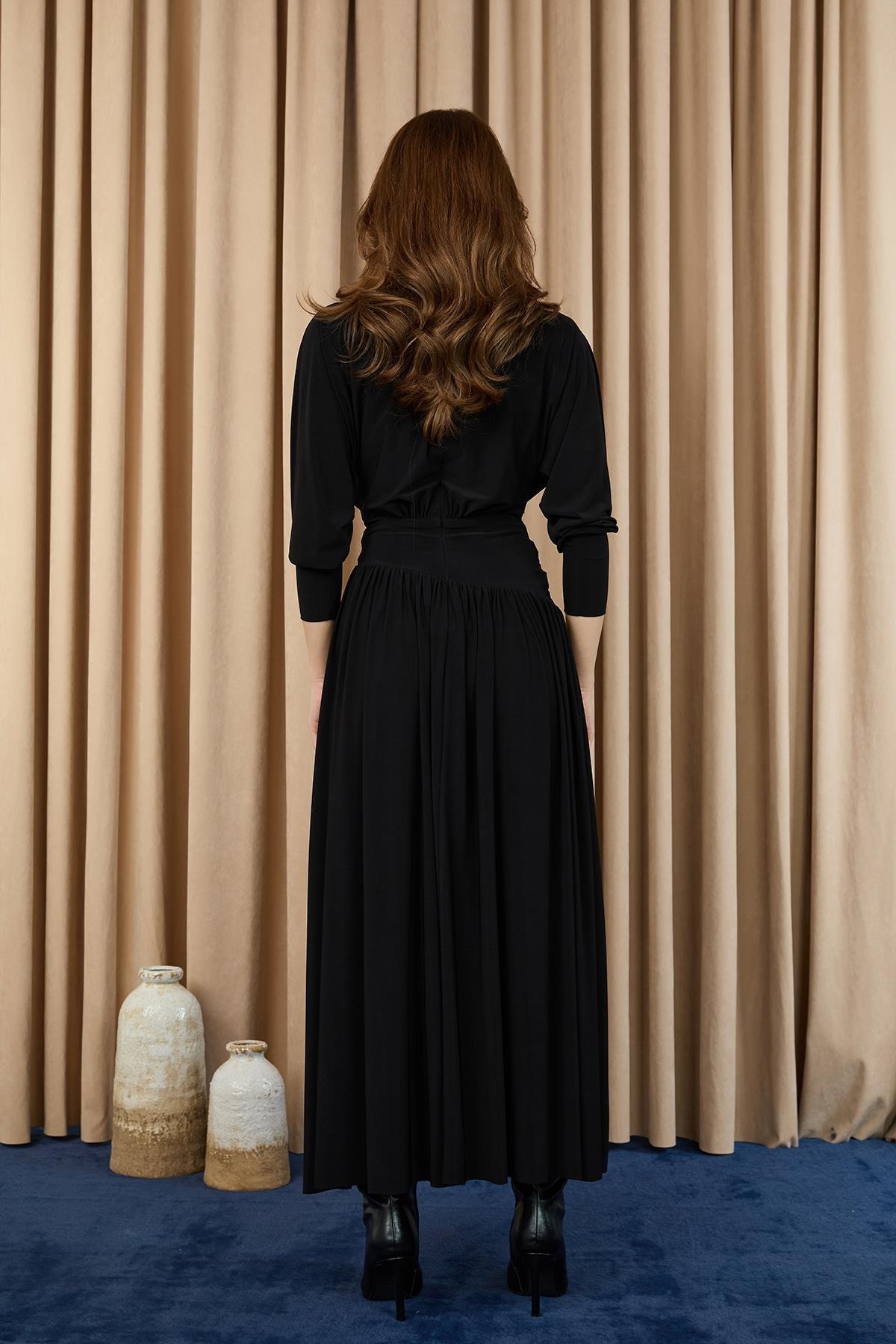 MUN ELBİSE DRAPE YAKA KEMERLİ 12659