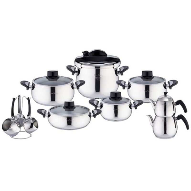 Pierre Cardin Vega 18 Parça Çelik Tencere Seti (Siyah)