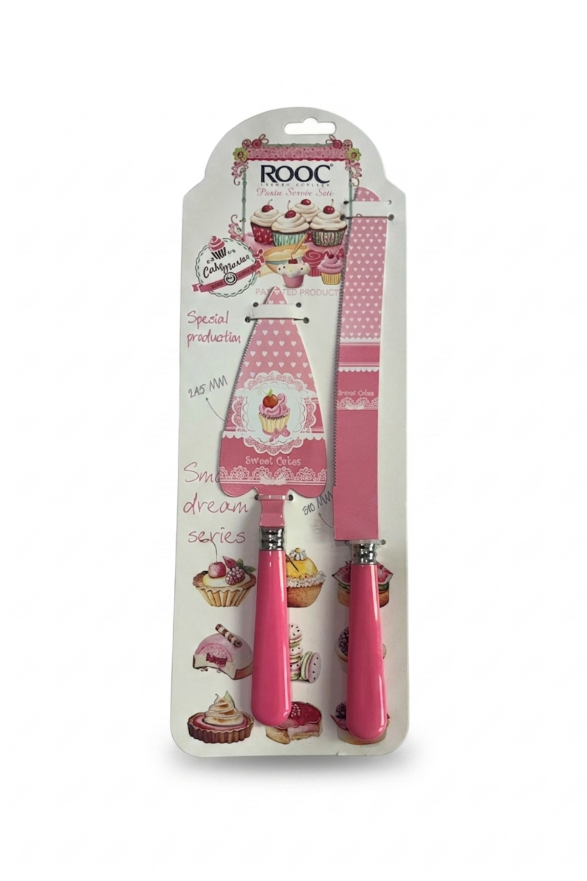 ROOC CUPCAKE VE KALP DESENLİ PEMBE 2 PARÇA PASTA SERVİS SETİ