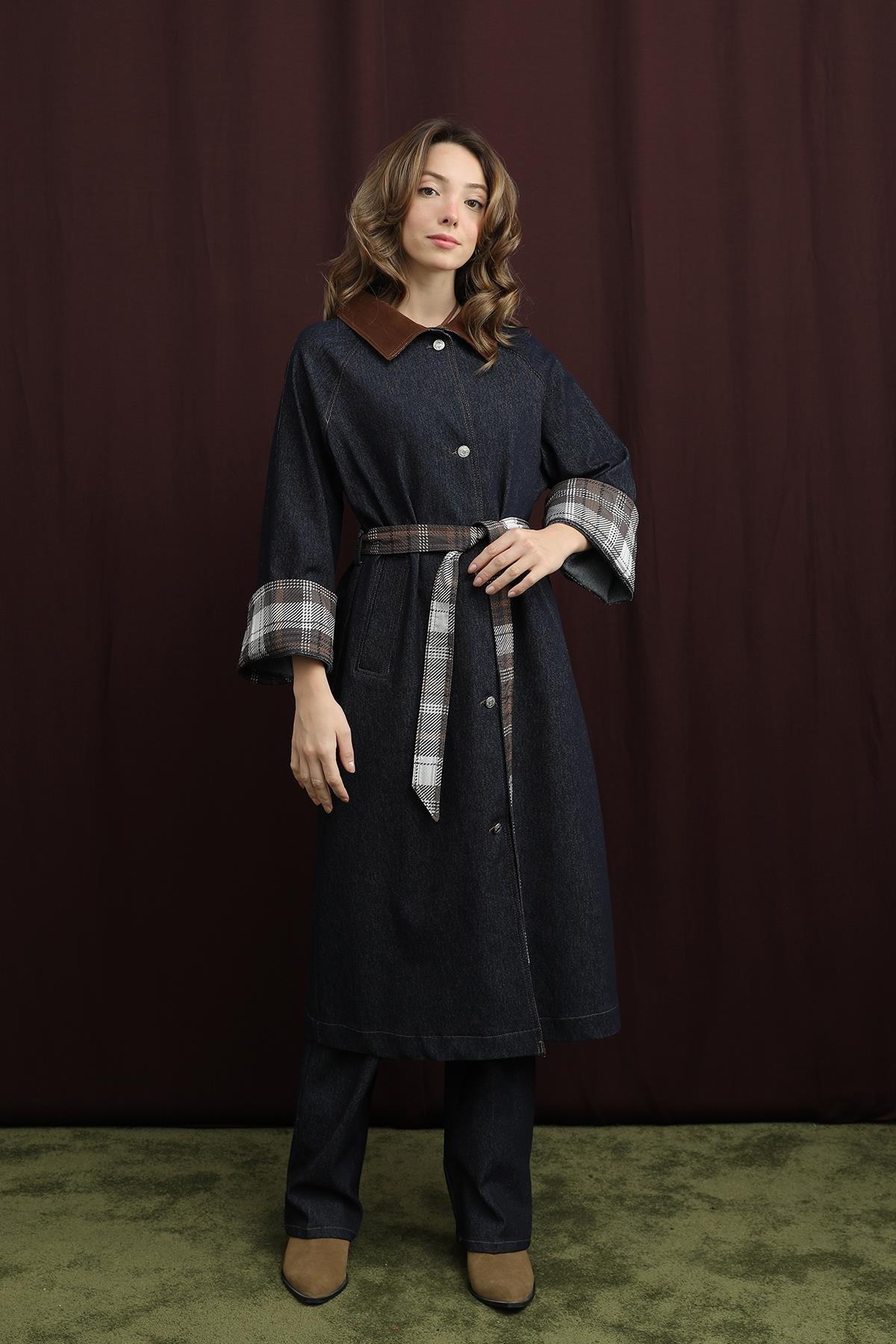 Soul Ekose Detaylı Denim Trench - 32392