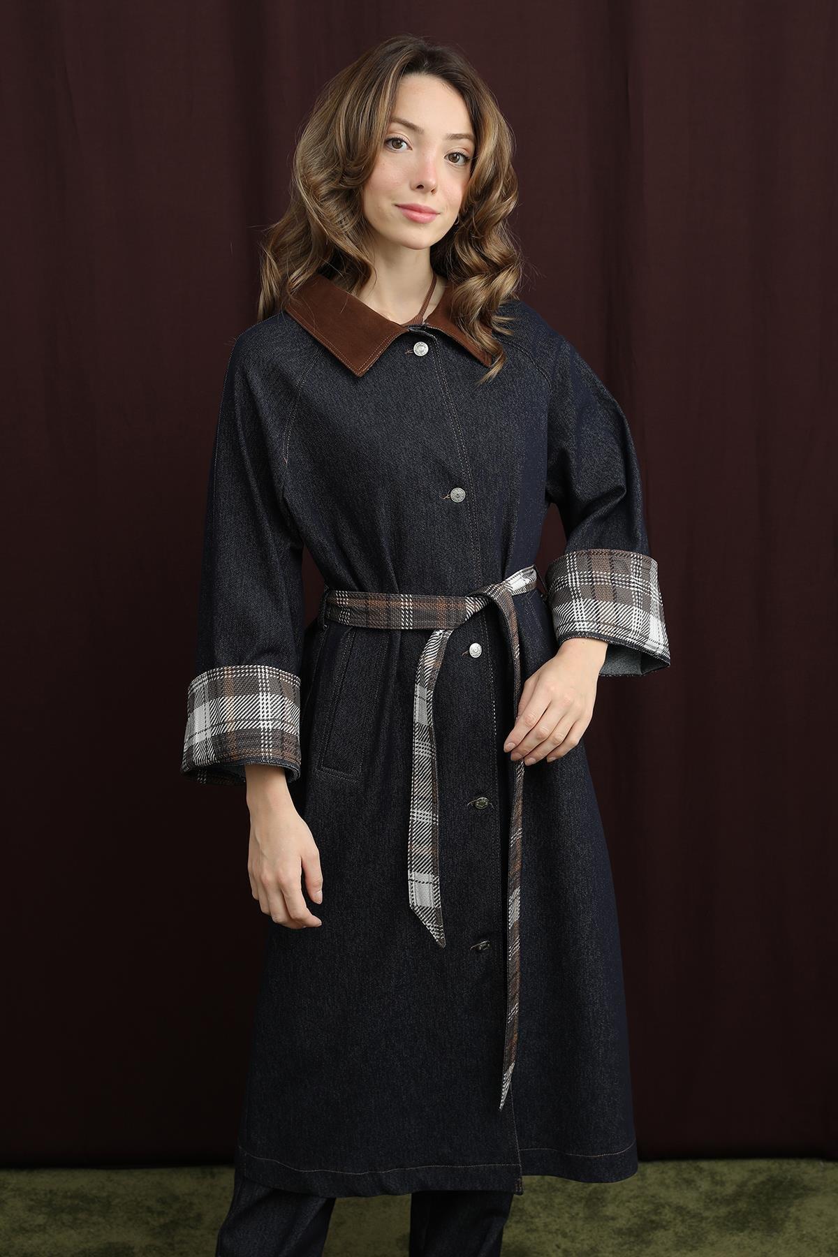 Soul Ekose Detaylı Denim Trench - 32392