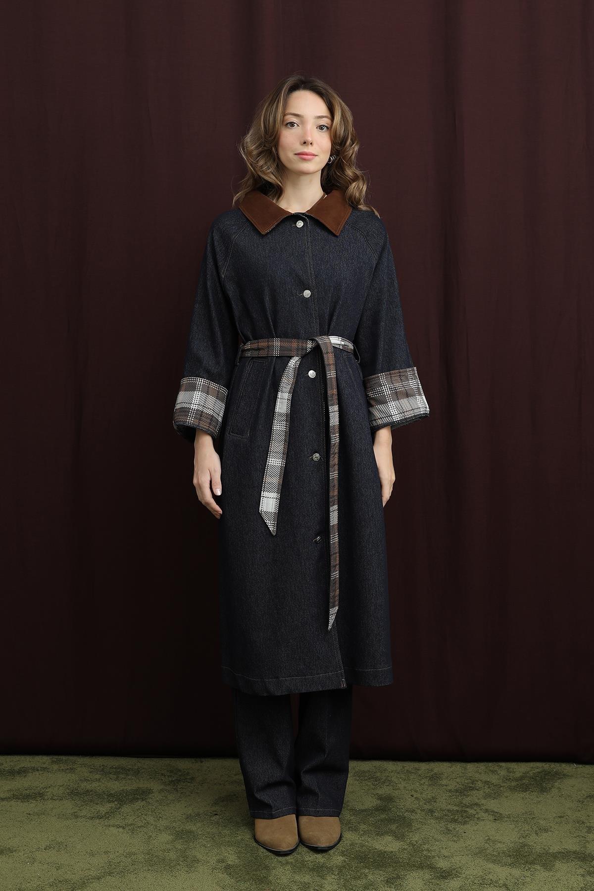 Soul Ekose Detaylı Denim Trench - 32392