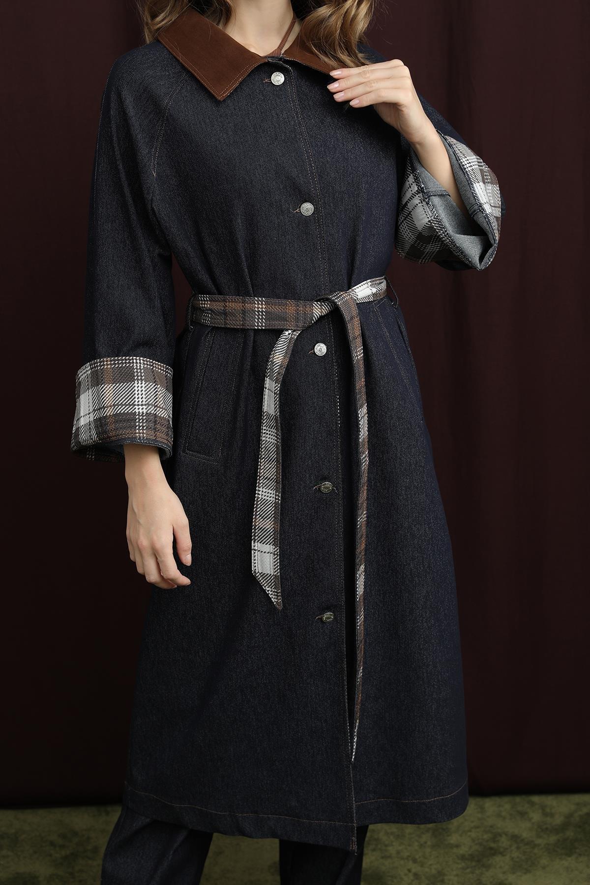 Soul Ekose Detaylı Denim Trench - 32392