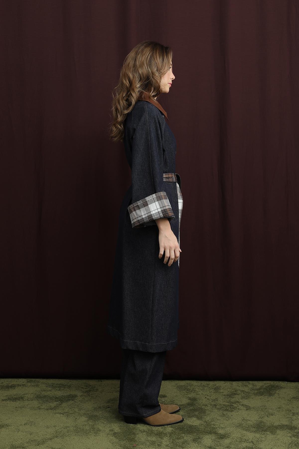 Soul Ekose Detaylı Denim Trench - 32392