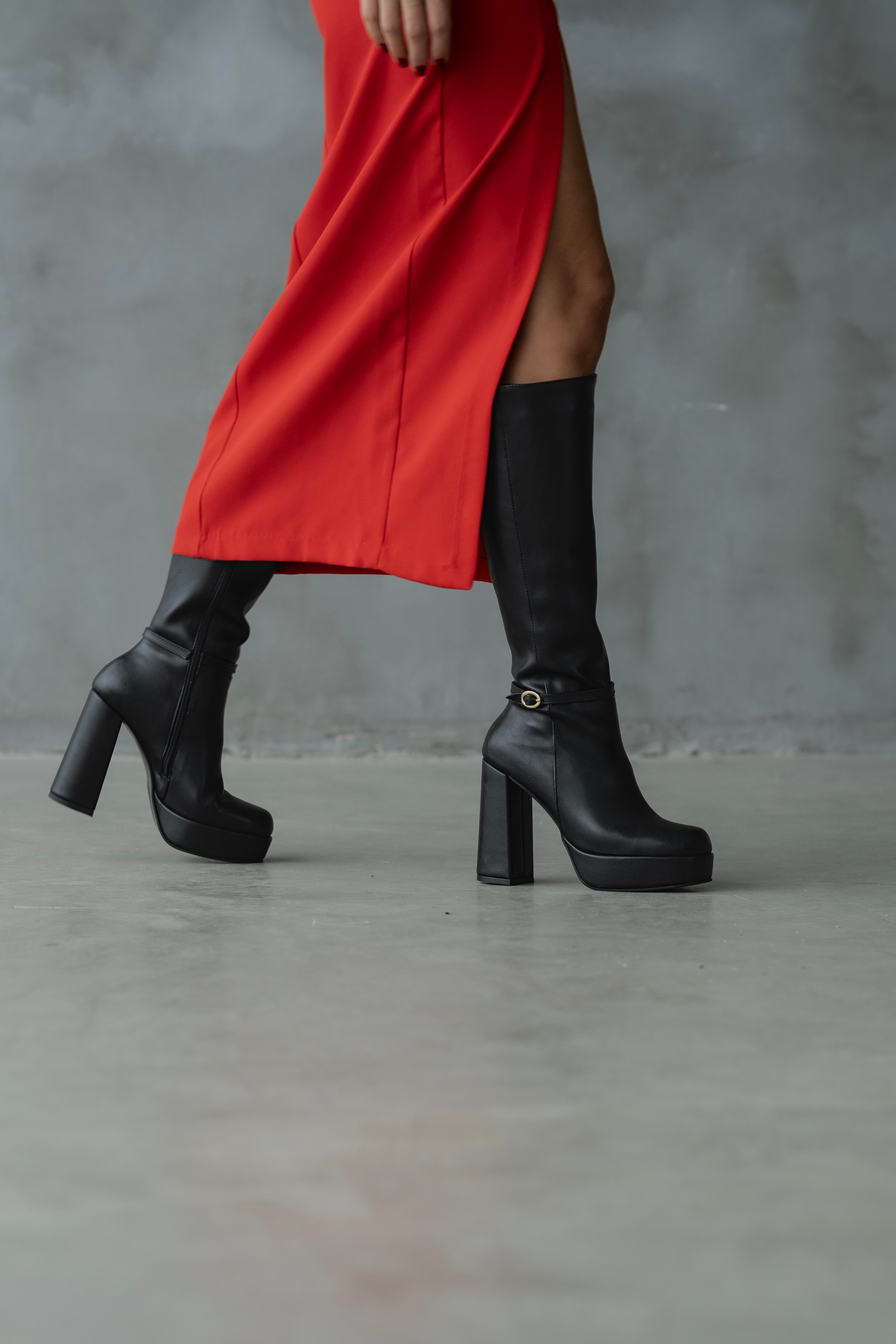 Elensa Model Platform Topuklu Uzun Çizme Siyah