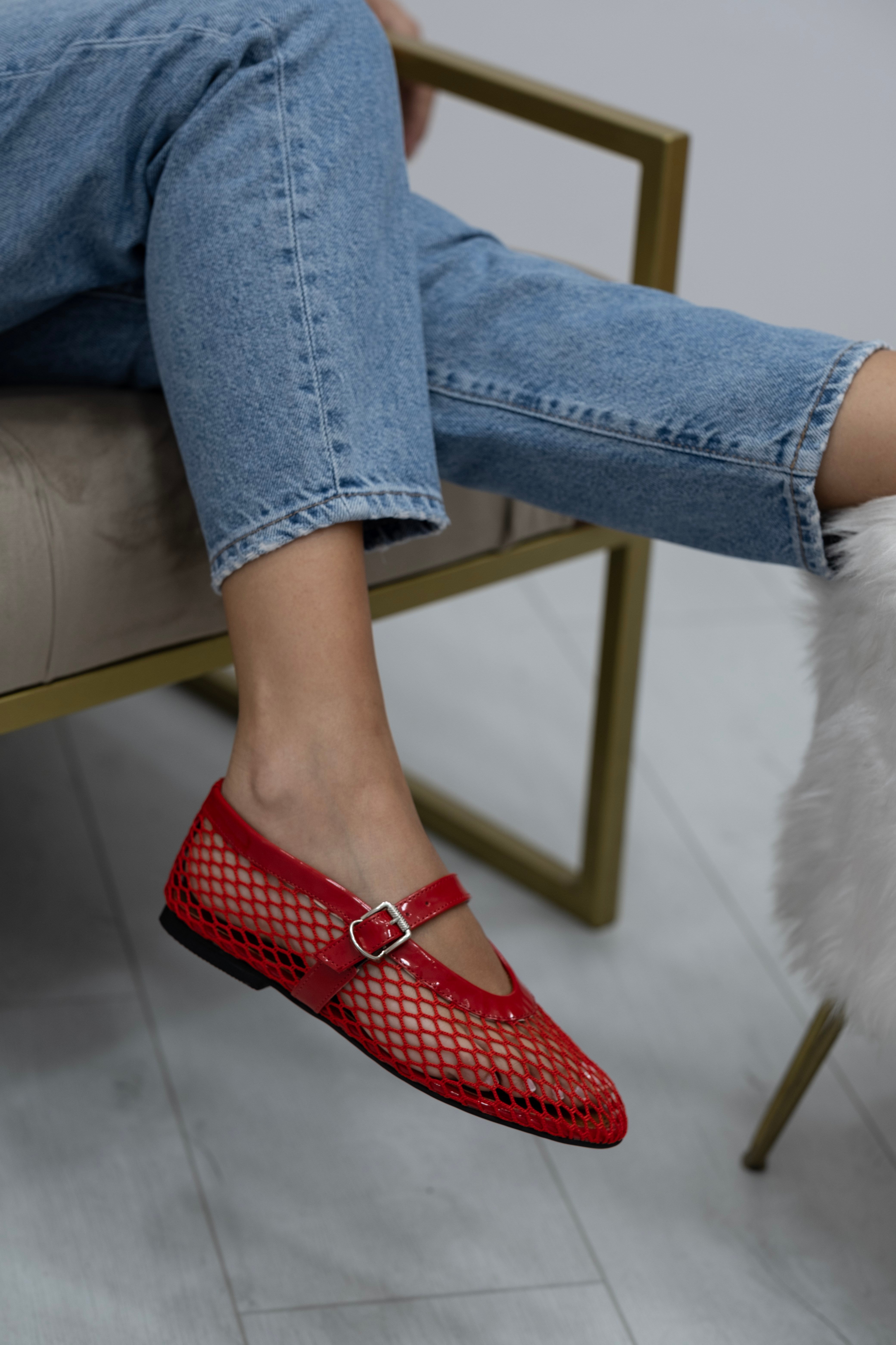 Ponni Model Kemerli Fileli Babet Kırmızı