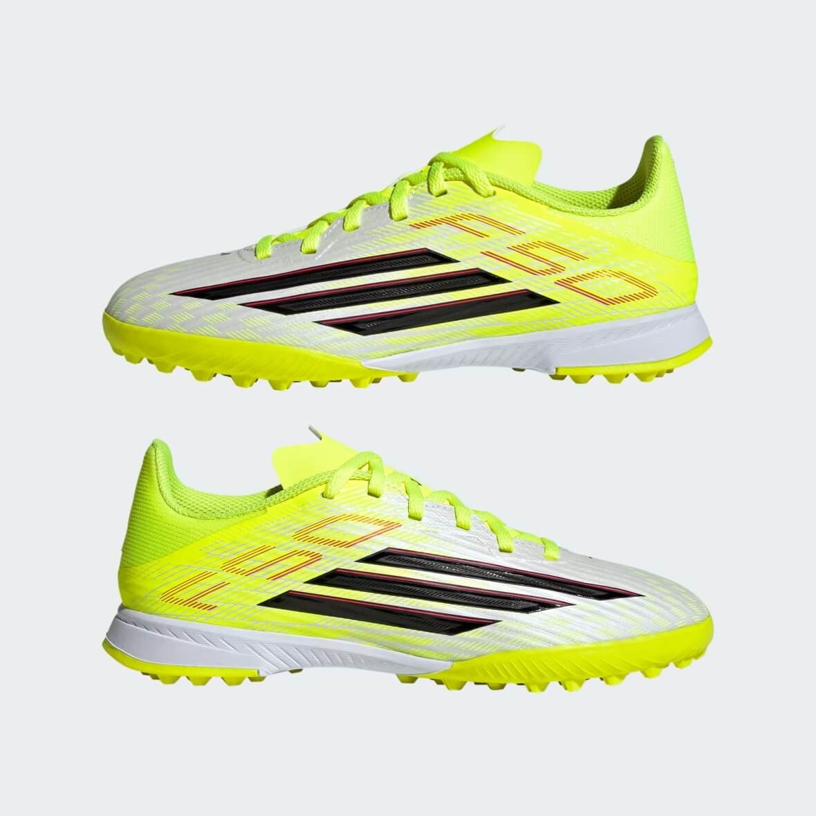 Adidas F50 League TF J Çocuk Halı Saha Kramponu - Beyaz / Neon Sarı