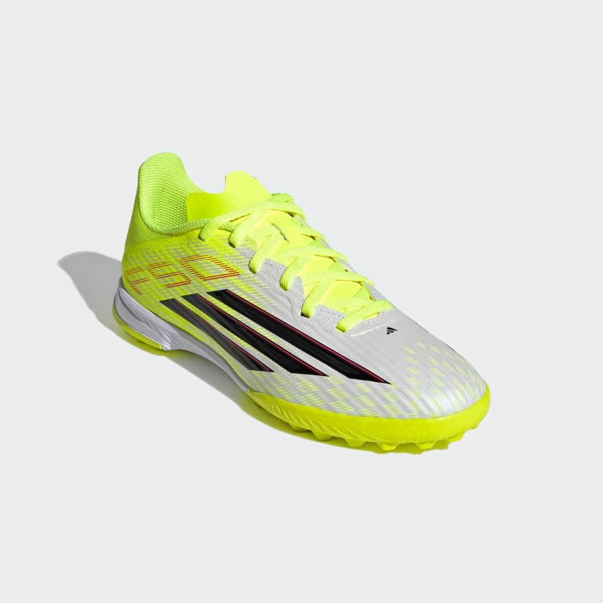Adidas F50 League TF J Çocuk Halı Saha Kramponu - Beyaz / Neon Sarı