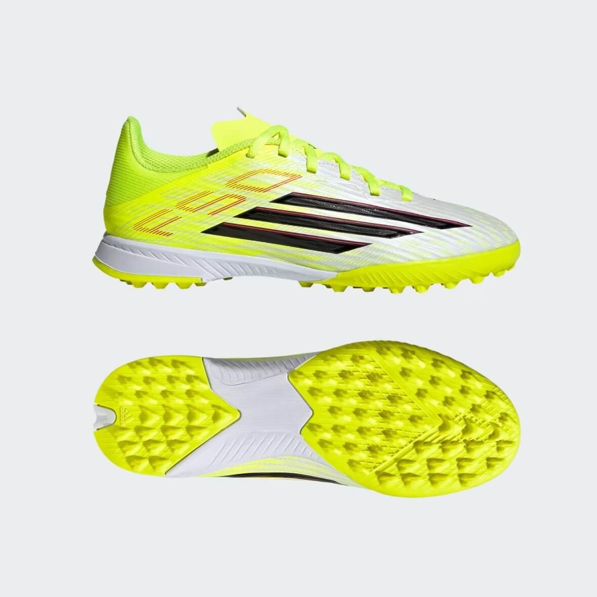 Adidas F50 League TF J Çocuk Halı Saha Kramponu - Beyaz / Neon Sarı