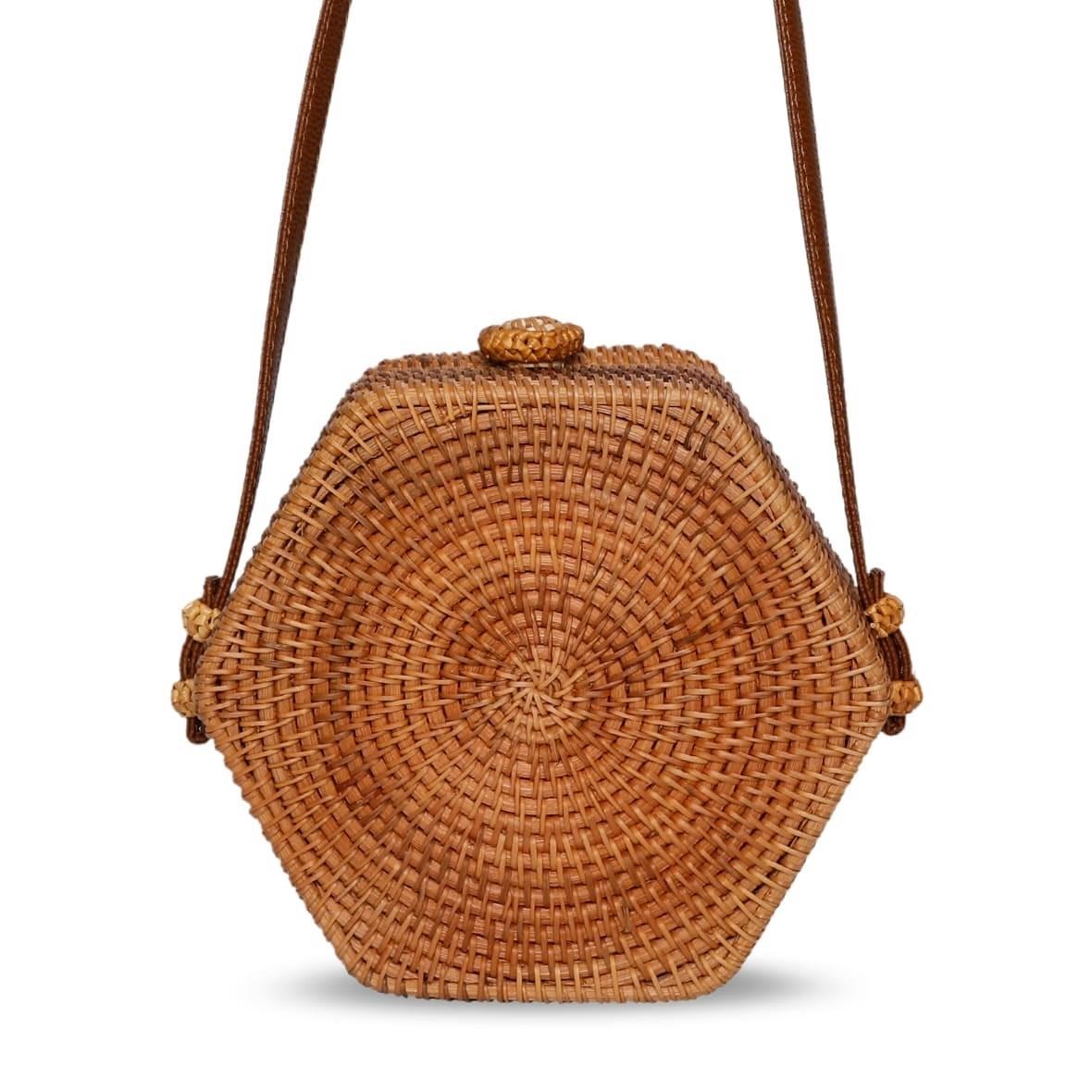 Bagoist 20 cm Altıgen Rattan Çanta