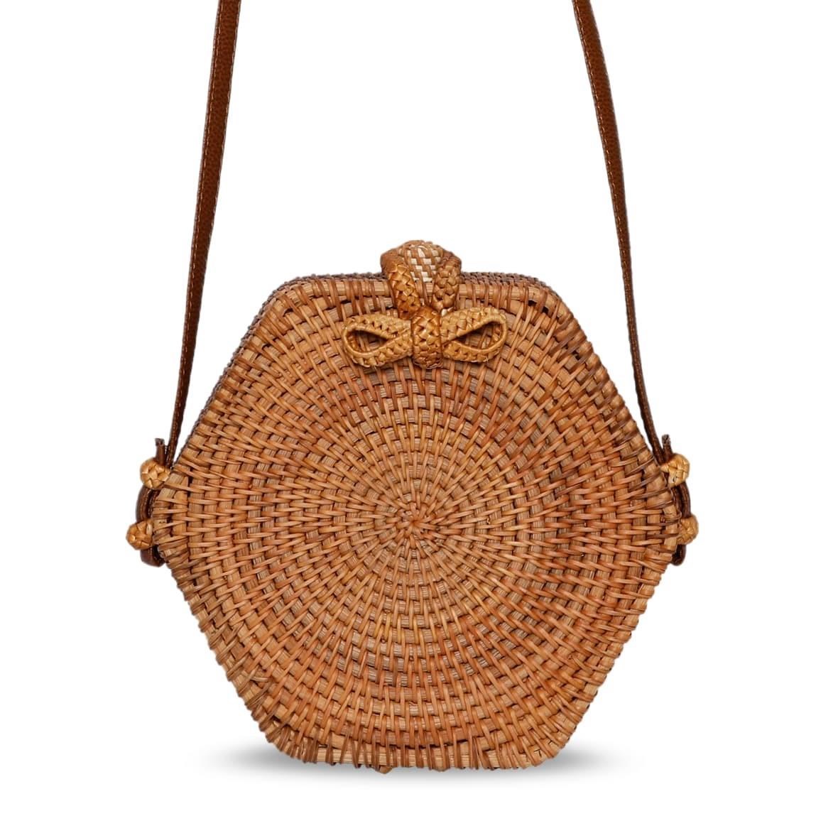 Bagoist 20 cm Altıgen Rattan Çanta