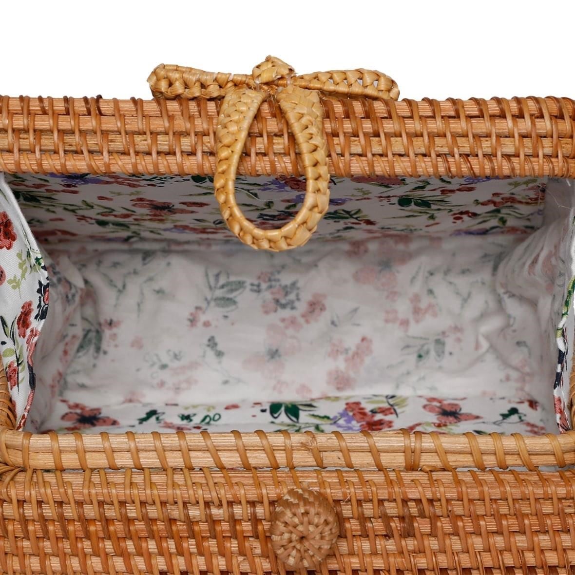 Bagoist 20 cm Desenli Kare Rattan Çanta