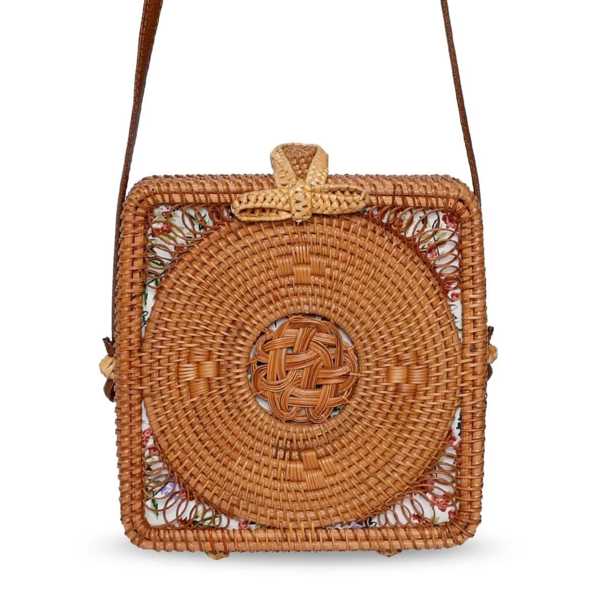 Bagoist 20 cm Desenli Kare Rattan Çanta