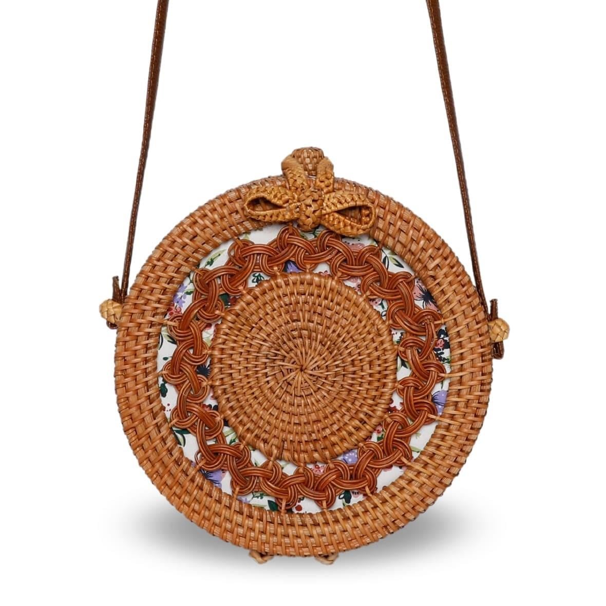 Bagoist 20 cm Oval Hasır Desenli Rattan Çanta