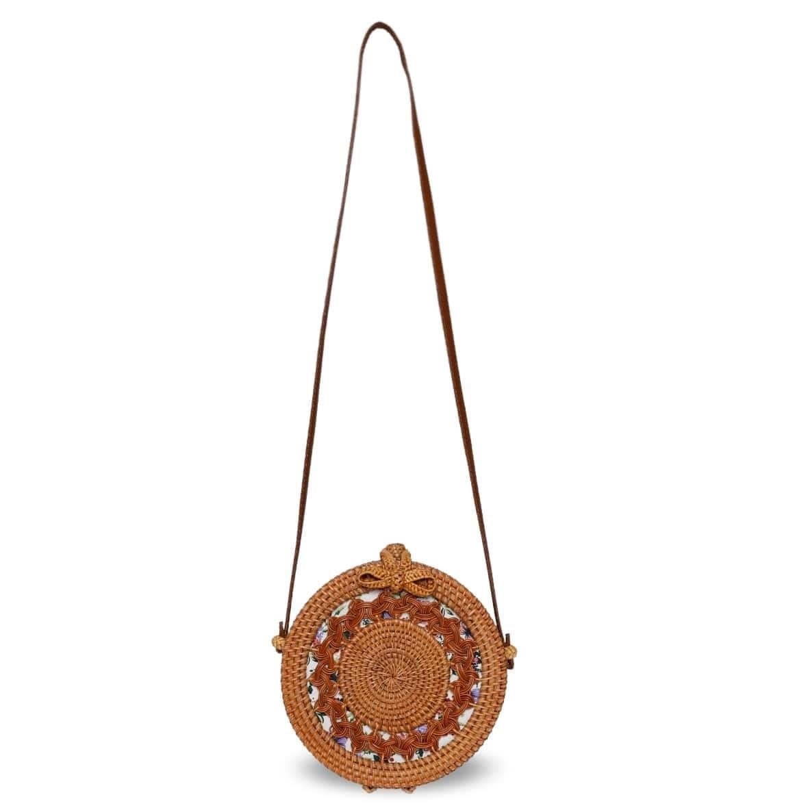 Bagoist 20 cm Oval Hasır Desenli Rattan Çanta