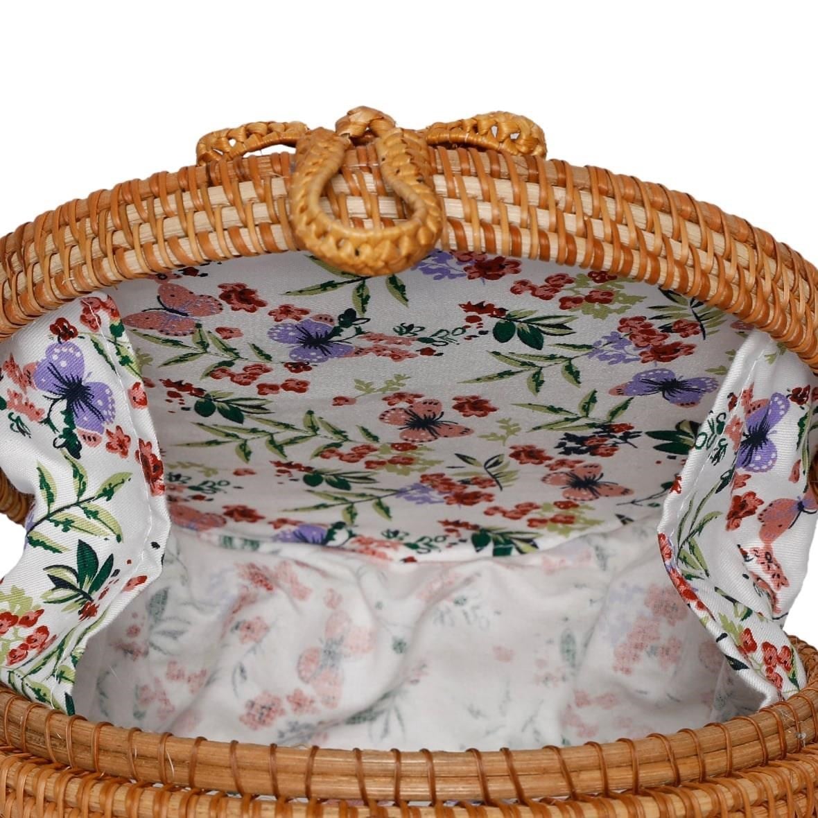 Bagoist 20 cm Oval Hasır Desenli Rattan Çanta