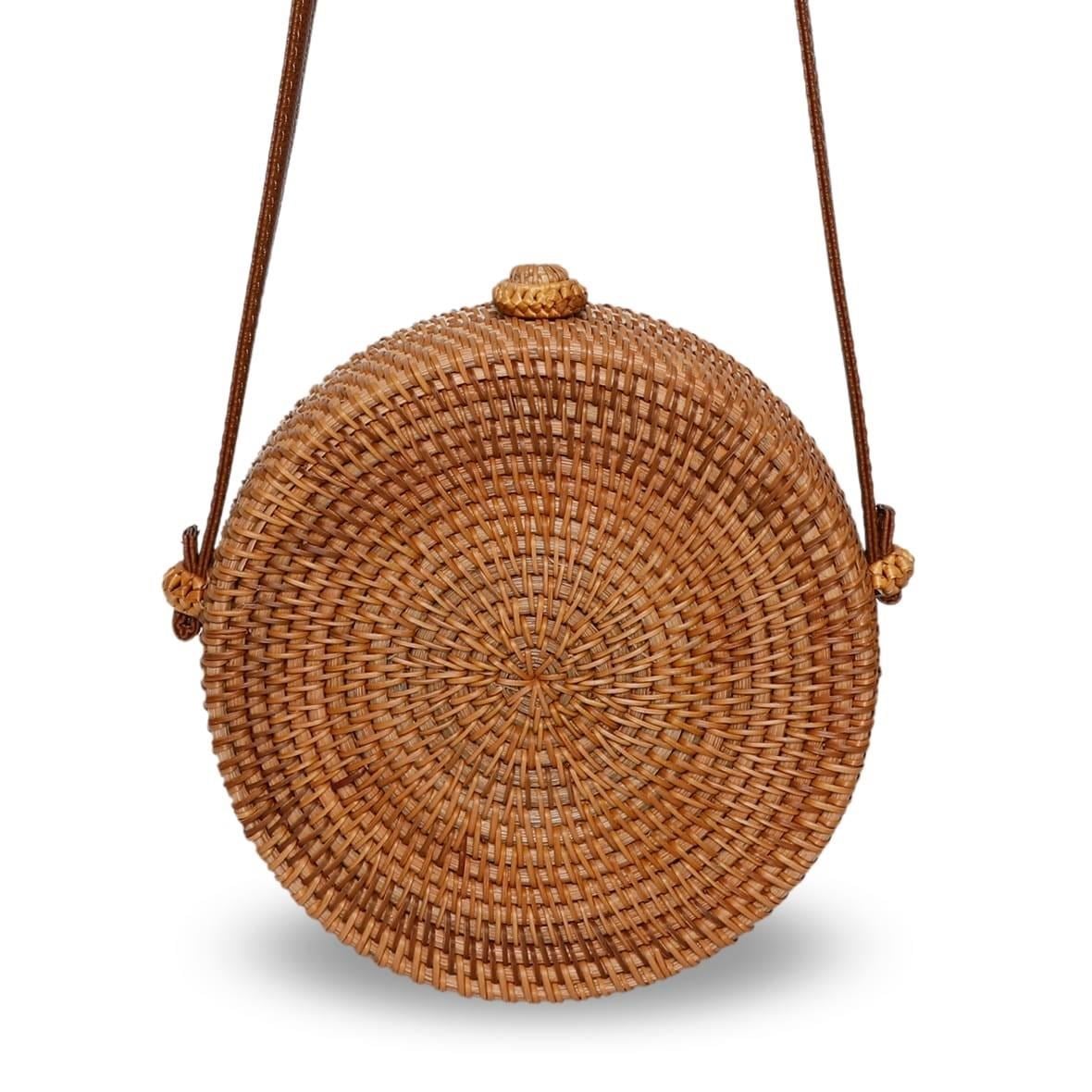 Bagoist 20 cm Oval Hasır Desenli Rattan Çanta