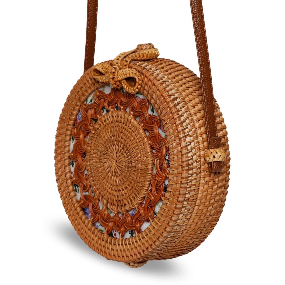 Bagoist 20 cm Oval Hasır Desenli Rattan Çanta