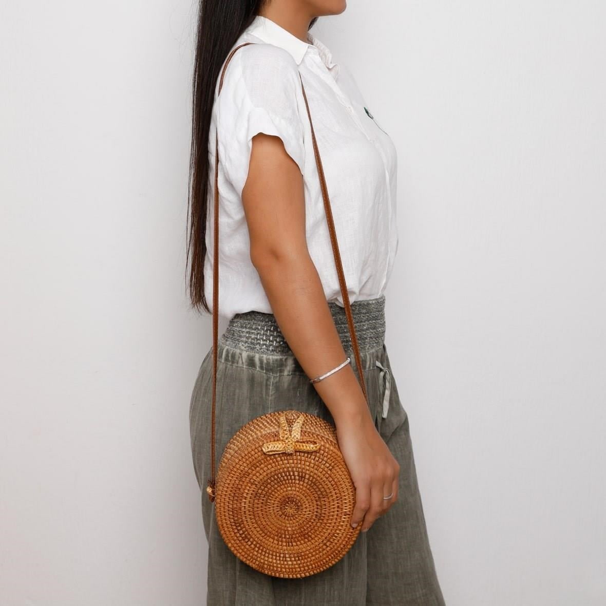 Bagoist 20 cm Oval Rattan Çanta