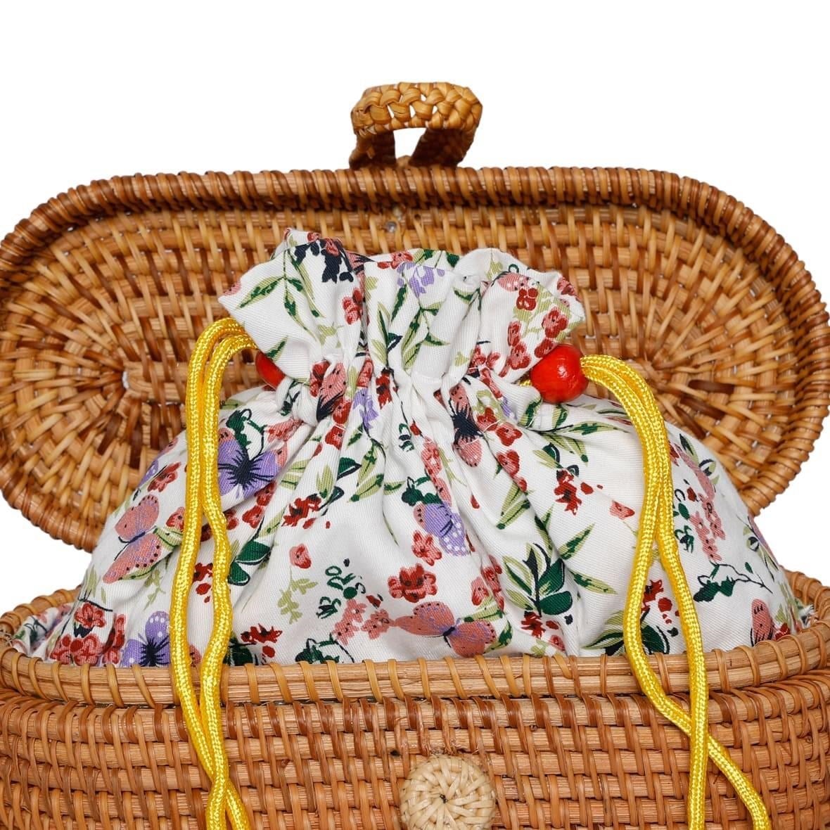 Bagoist 22 cm Kapaklı Silindir Rattan Çanta