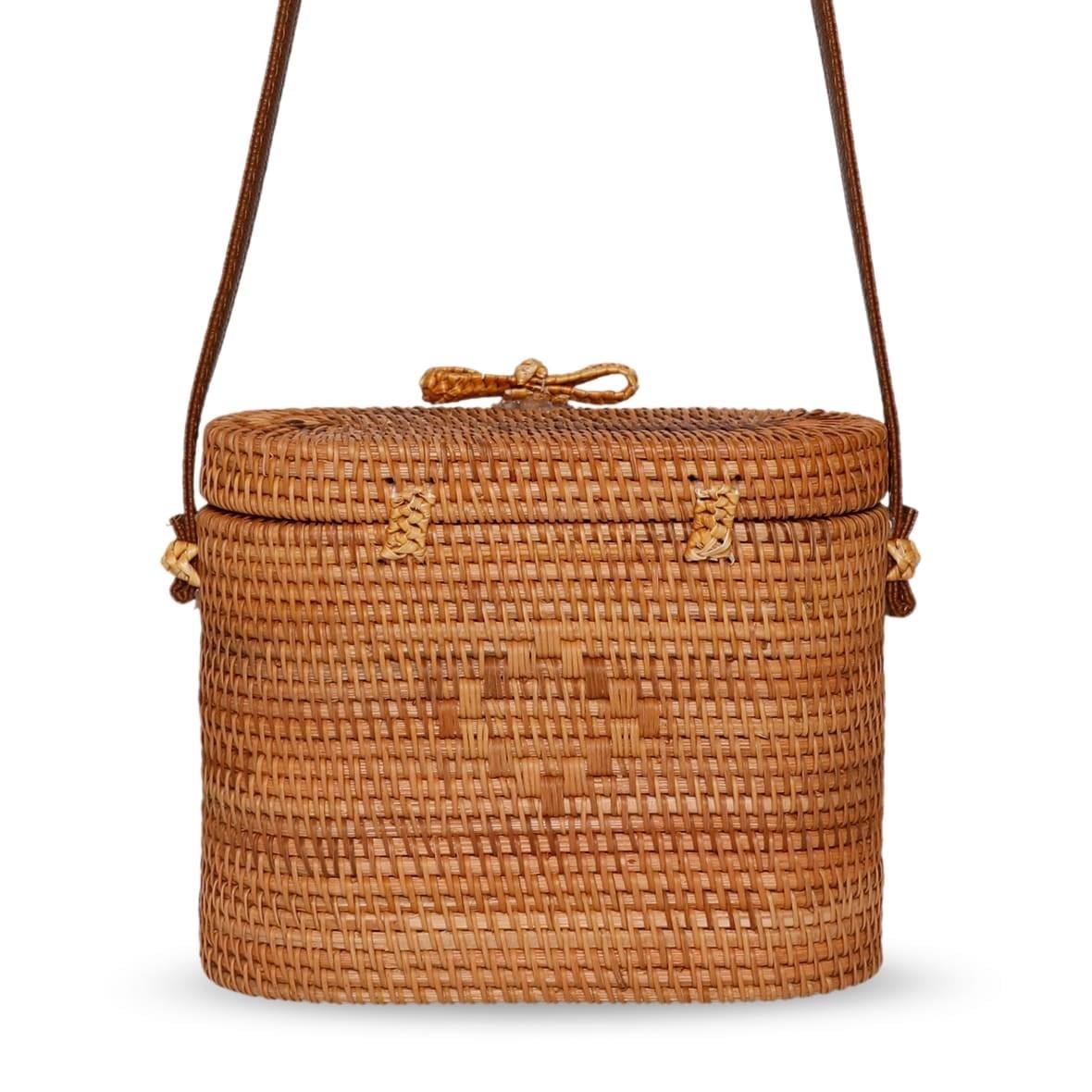 Bagoist 22 cm Kapaklı Silindir Rattan Çanta