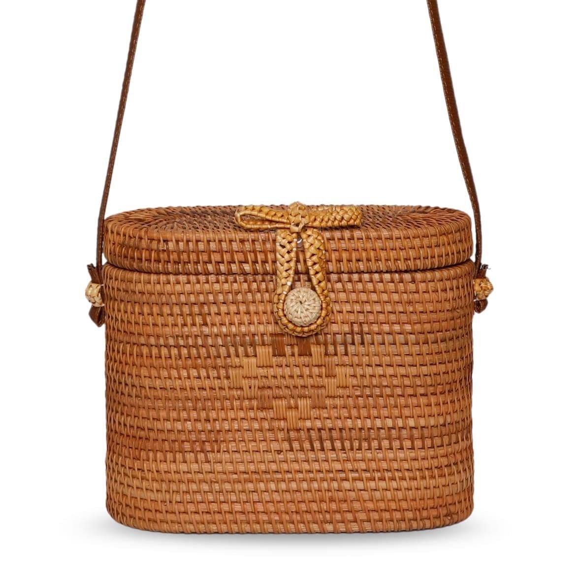 Bagoist 22 cm Kapaklı Silindir Rattan Çanta