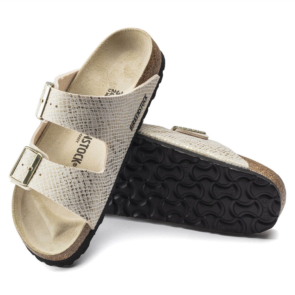 Birkenstock Arizona Bayan Terlik - Shiny Piton Eggshell/Gold