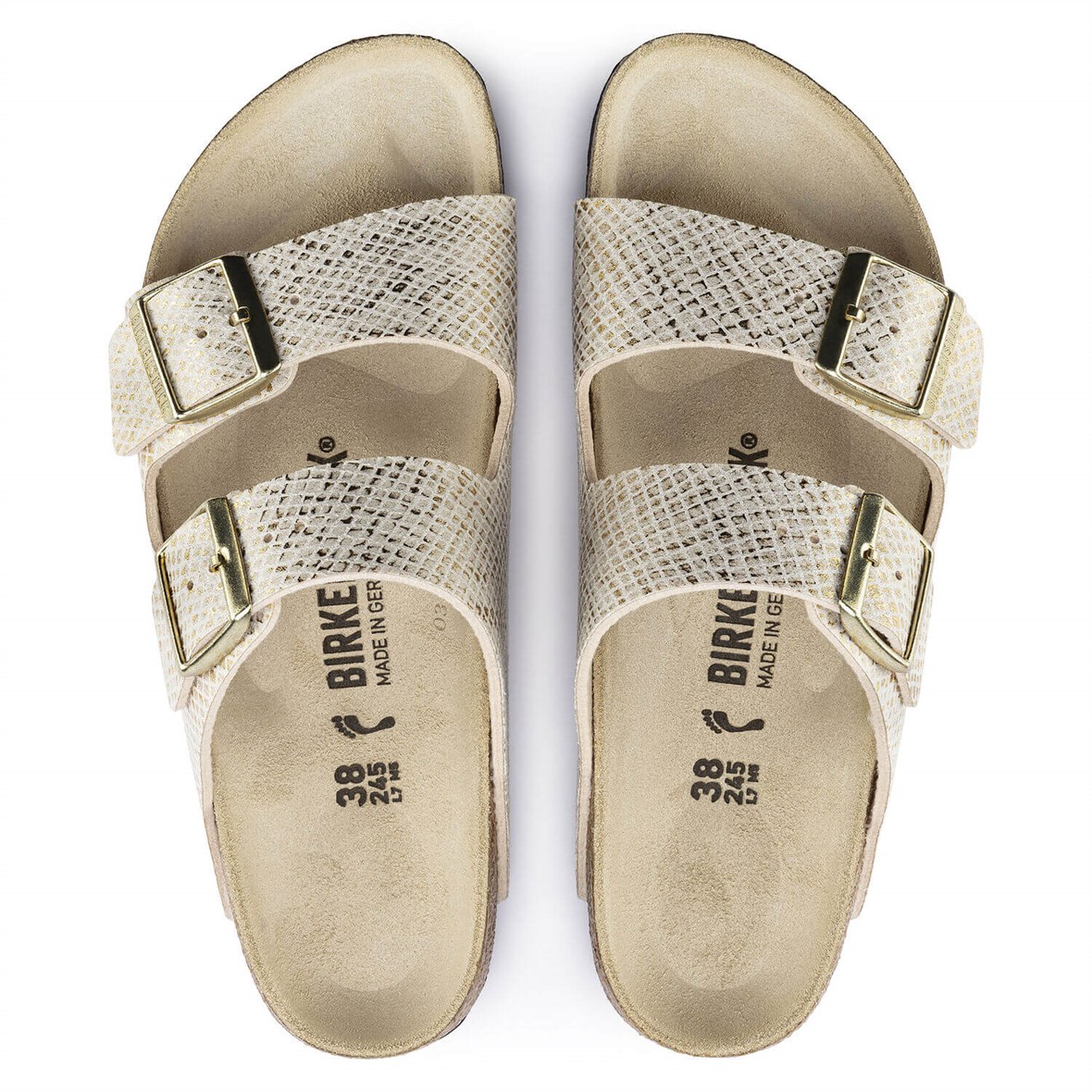 Birkenstock Arizona Bayan Terlik - Shiny Piton Eggshell/Gold