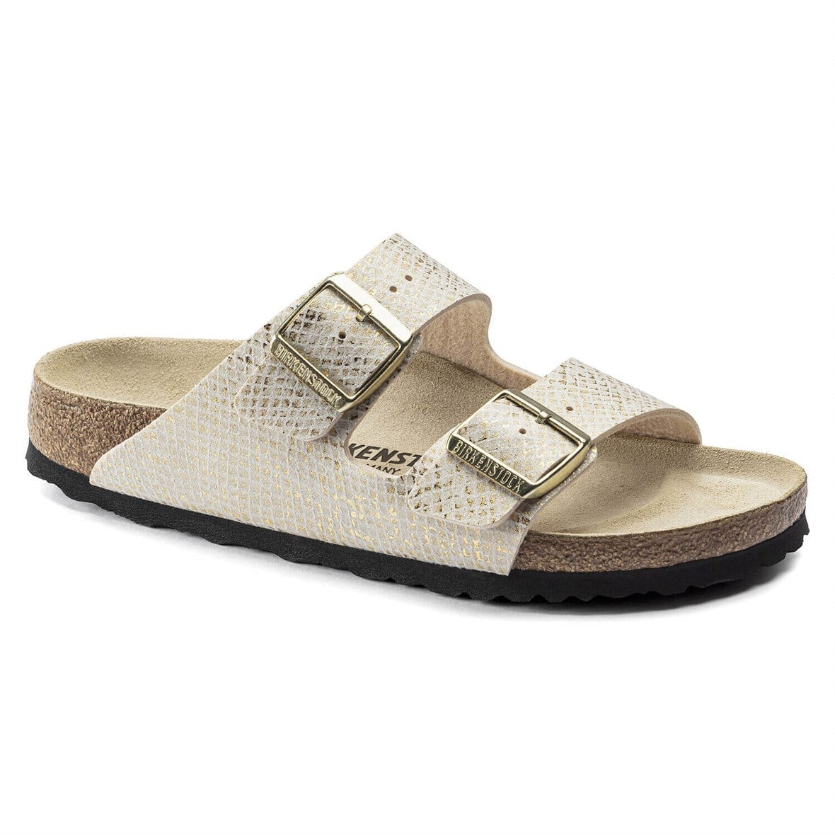 Birkenstock Arizona Bayan Terlik - Shiny Piton Eggshell/Gold