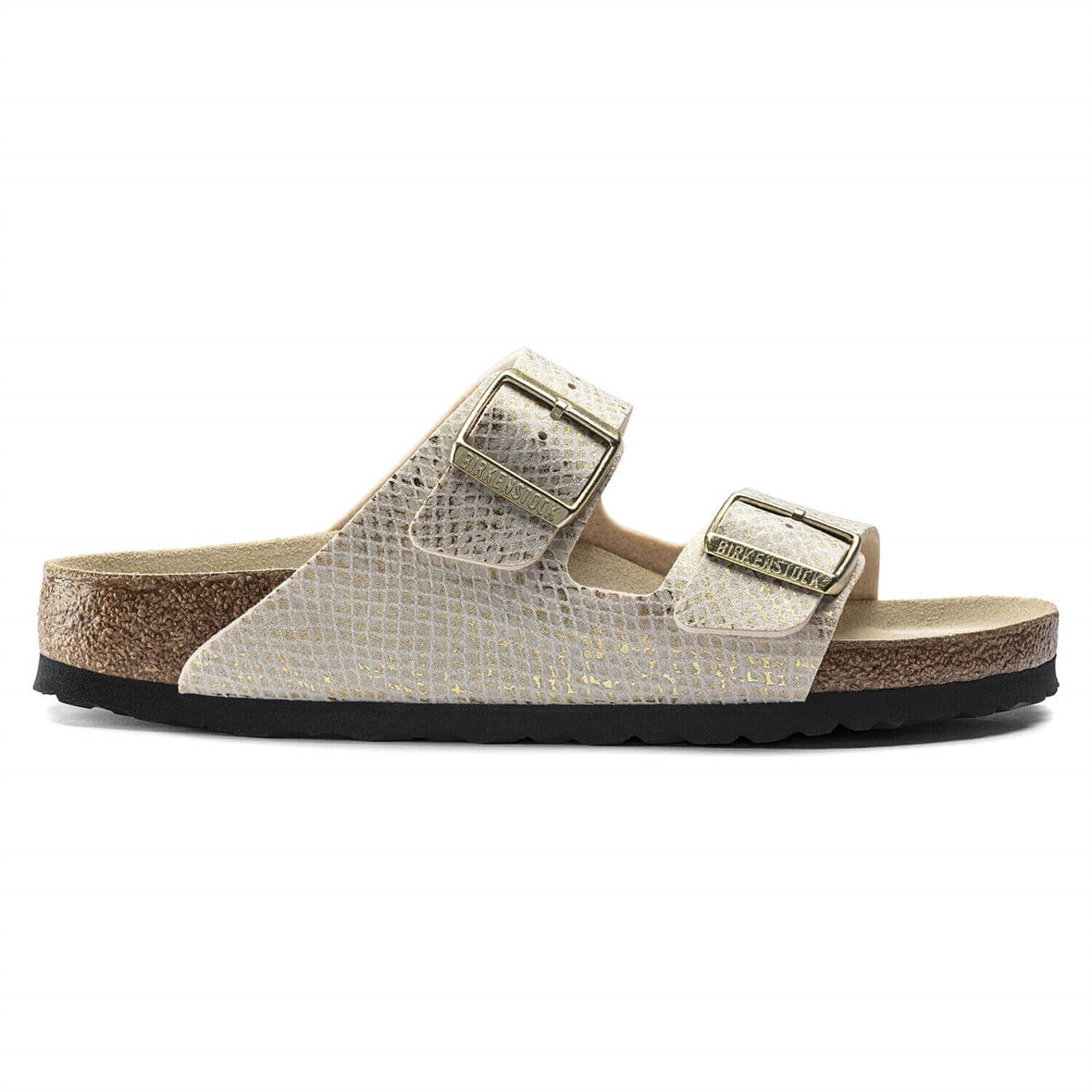 Birkenstock Arizona Bayan Terlik - Shiny Piton Eggshell/Gold