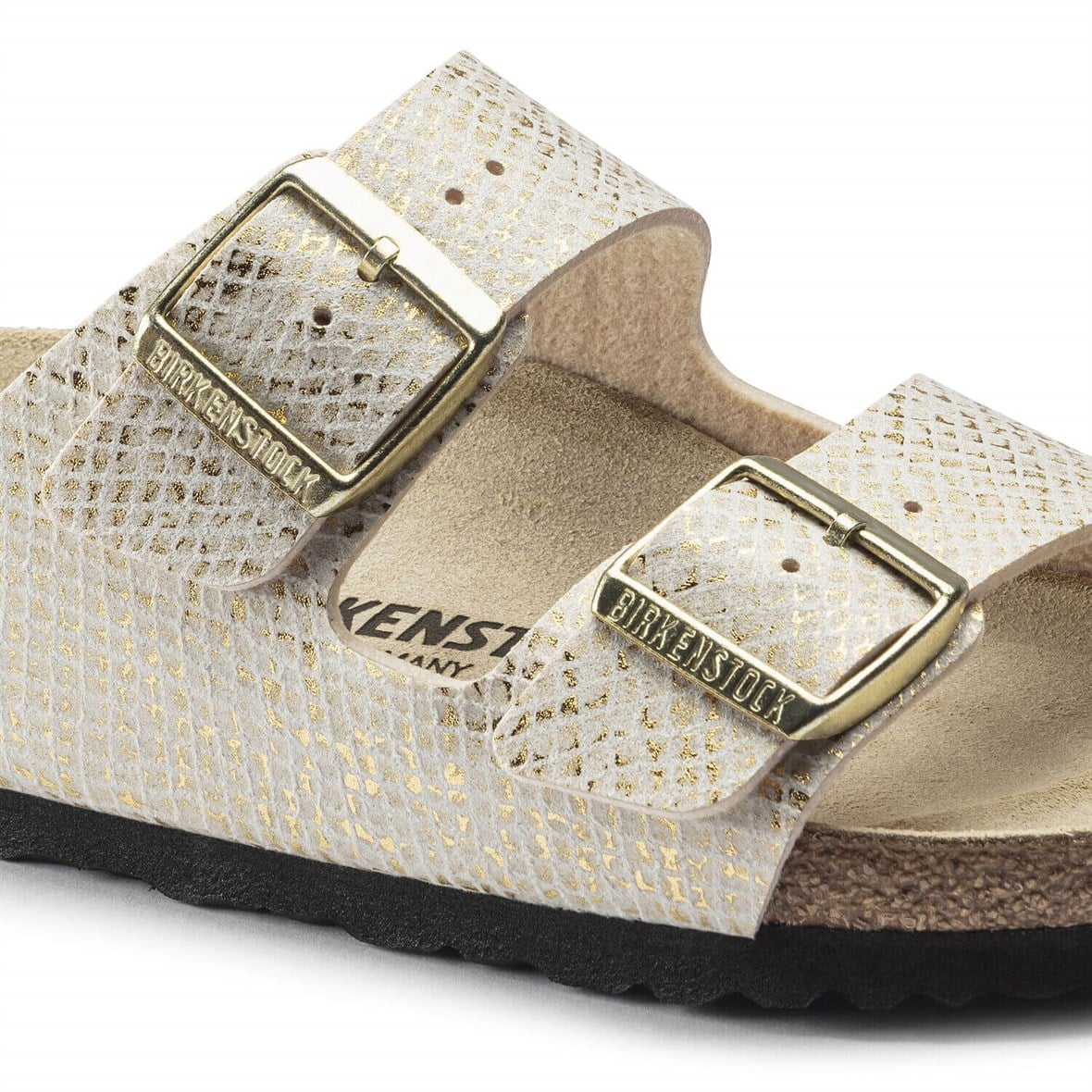 Birkenstock Arizona Bayan Terlik - Shiny Piton Eggshell/Gold