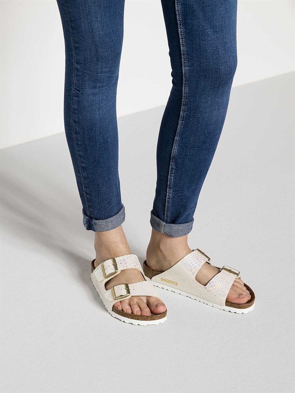 Birkenstock Arizona Bayan Terlik & Sandalet - Shiny Snake Cream